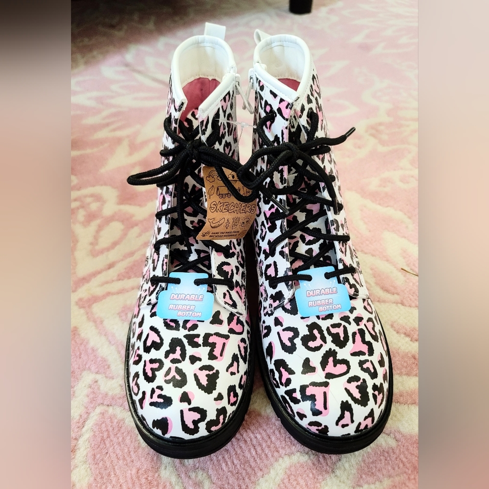 Skechers Pink animal print Boots Valentine's Day outfit inspo